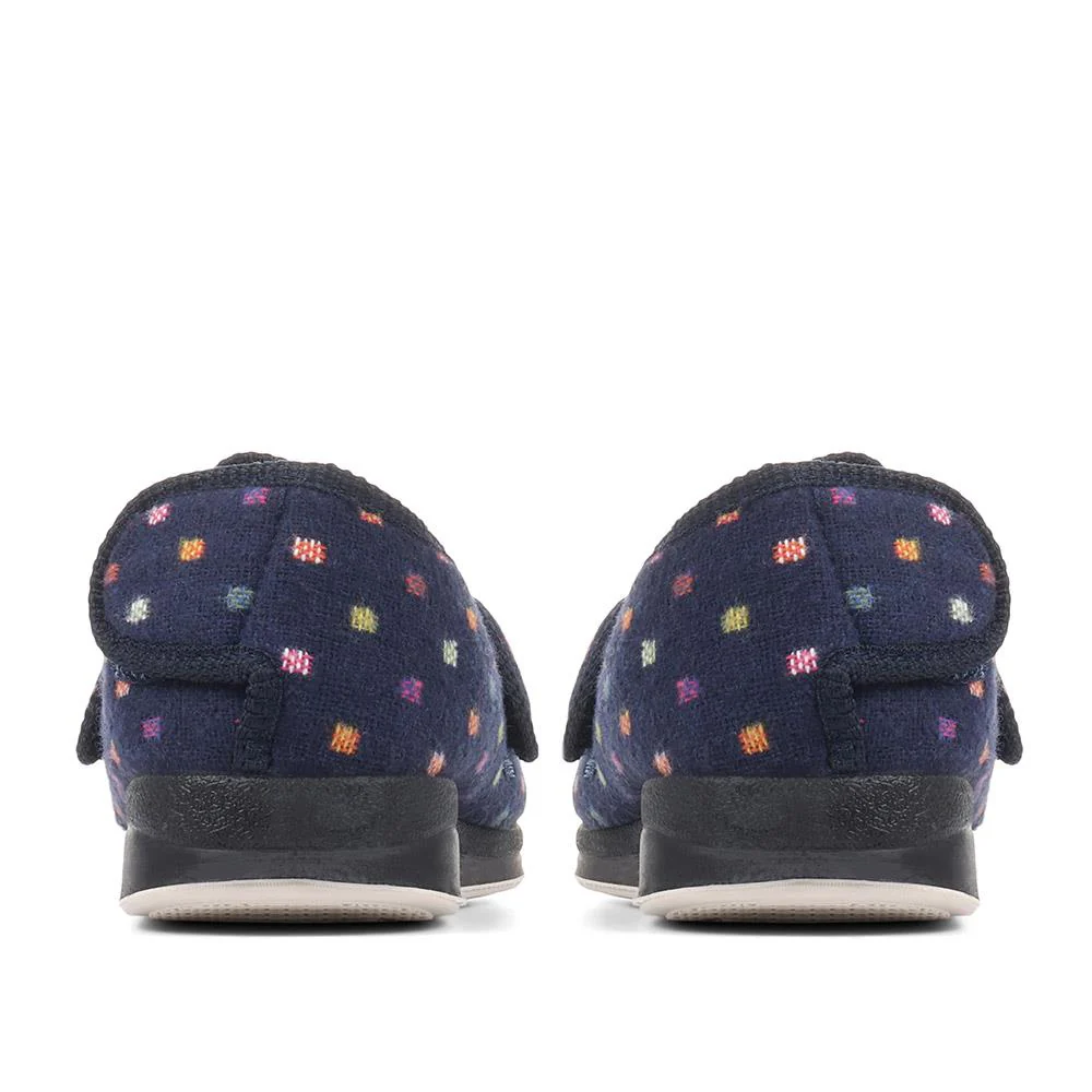 Wide Fit Adjustable Fasten Full Slipper - QING30007 / 316 306 - Navy Multi - Image 3