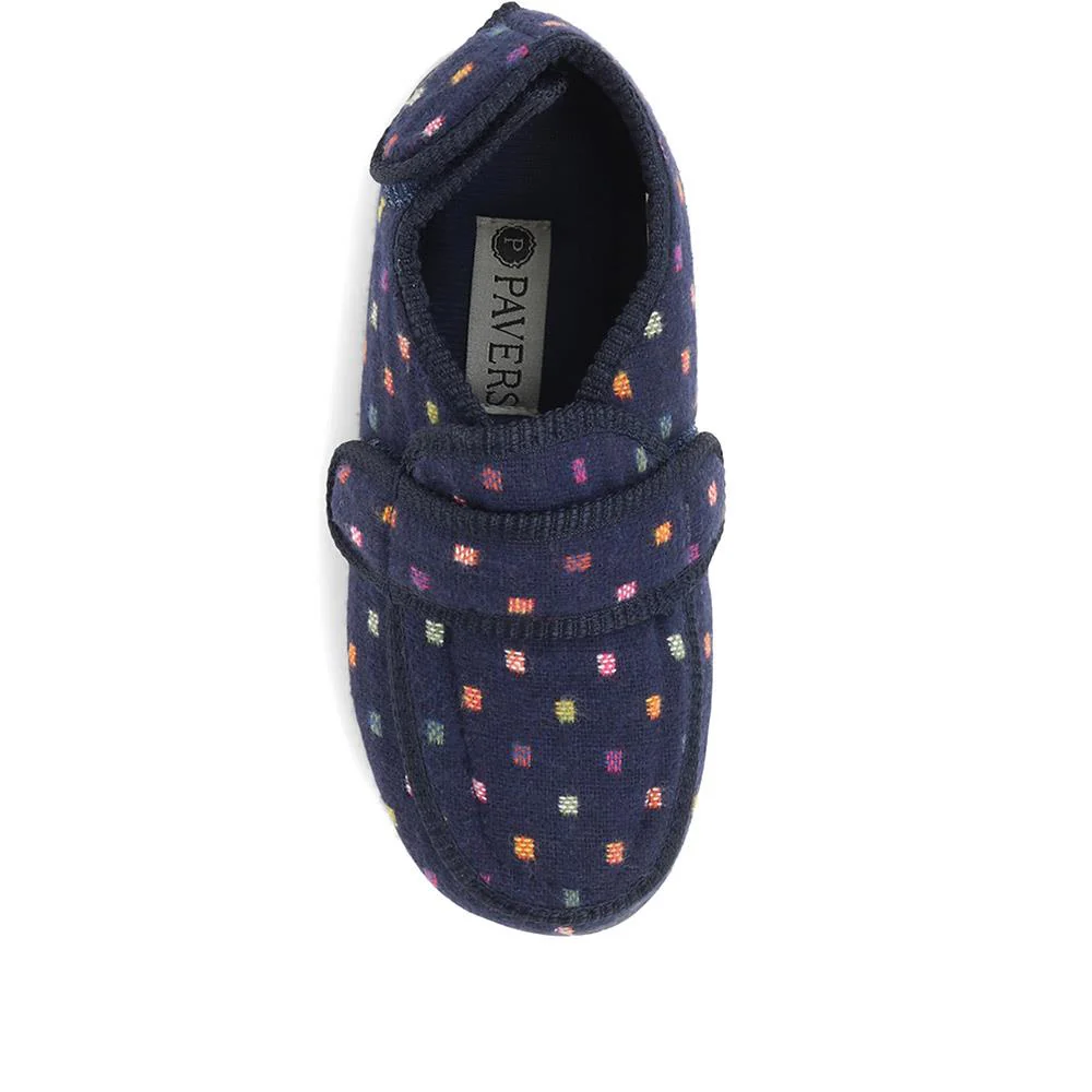 Wide Fit Adjustable Fasten Full Slipper - QING30007 / 316 306 - Navy Multi - Image 4