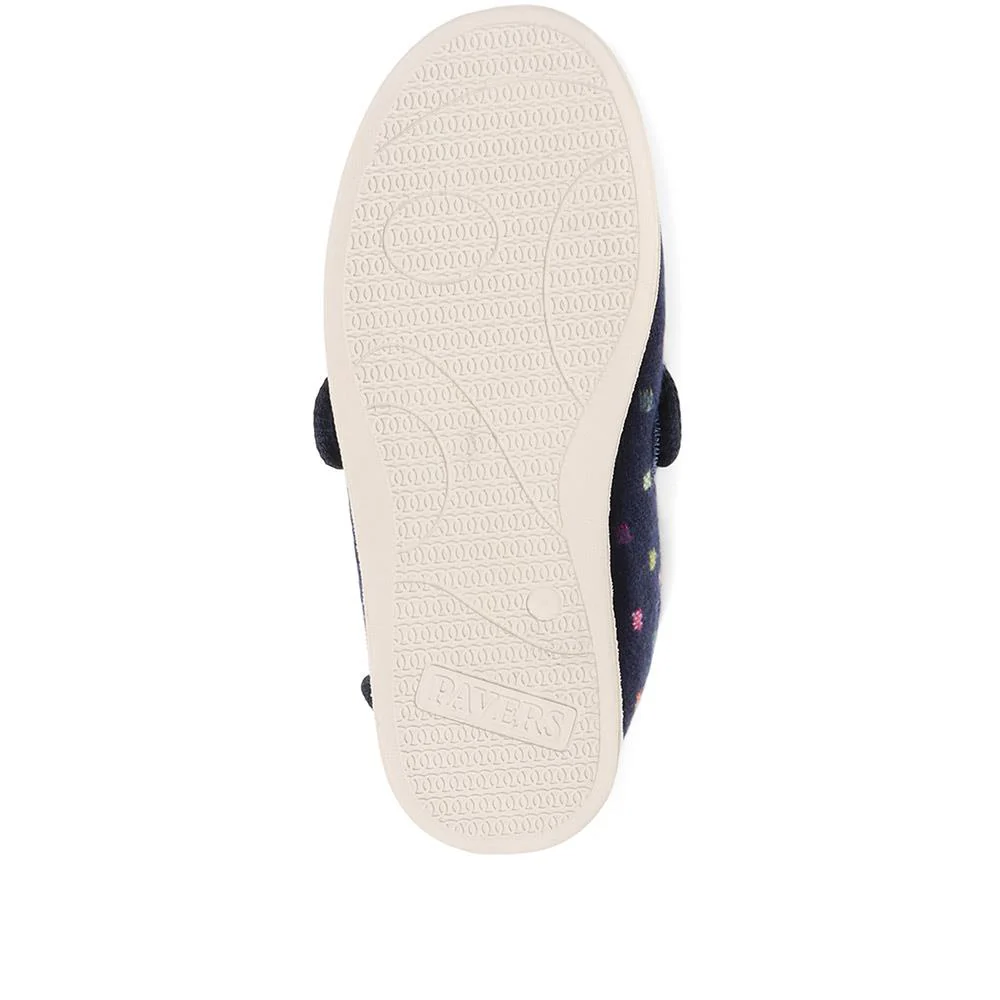 Wide Fit Adjustable Fasten Full Slipper - QING30007 / 316 306 - Navy Multi - Image 5