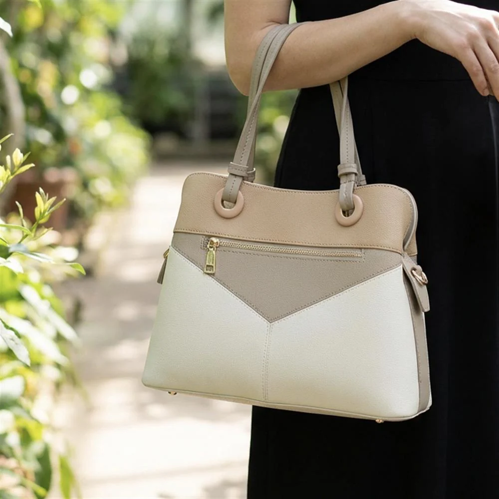 Tri Toned Structed Tote Bag - BELHETIA43003 / 329 234 - Cream Multi - Image 2