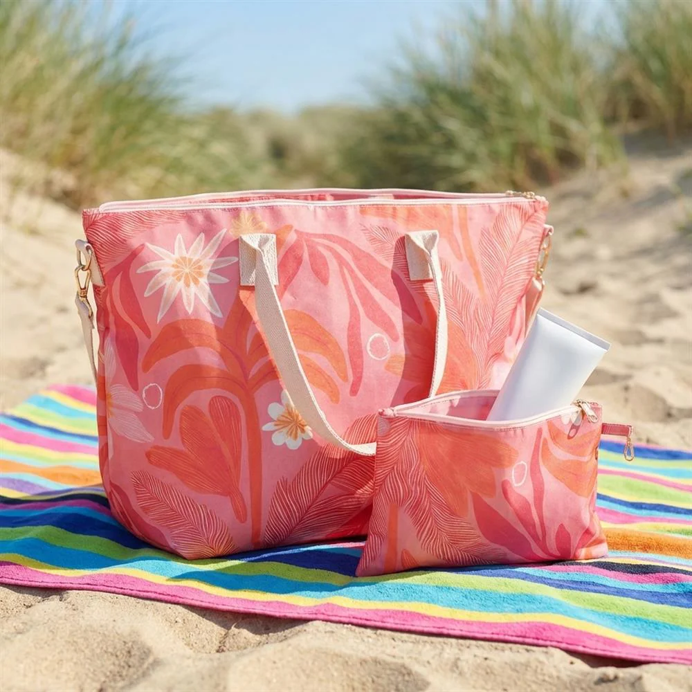 Tropical Print Beach Bag & Pouch - HTZ43000 / 329 169 - Pink Multi - Image 2