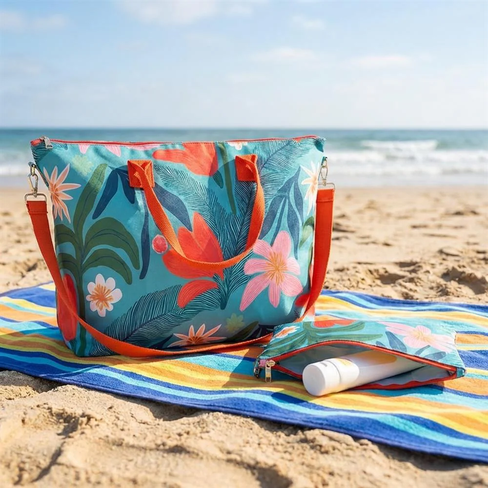 Tropical Print Beach Bag & Pouch - HTZ43000 / 329 169 - Teal Multi - Image 2