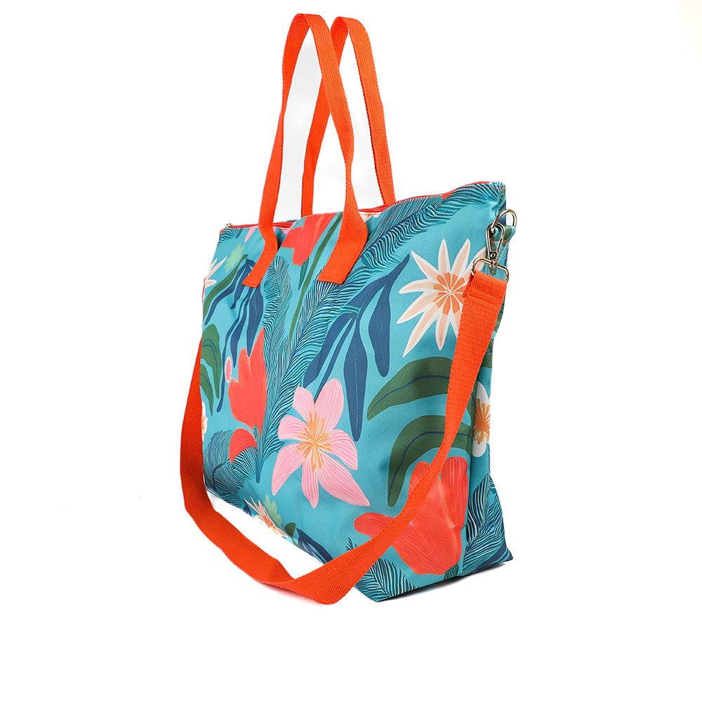 Tropical Print Beach Bag & Pouch - HTZ43000 / 329 169 - Teal Multi - Image 3
