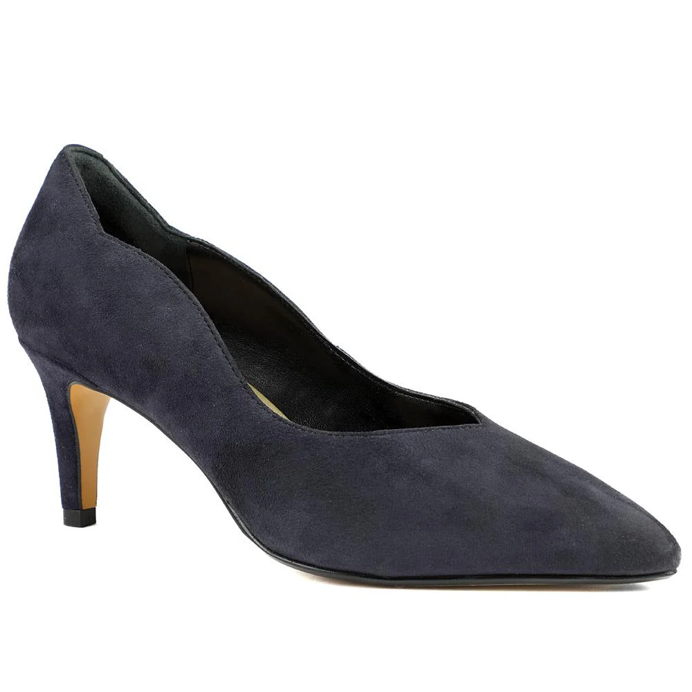 Van Dal Stella Wide Fit Leather Court Shoes - GUP42506 / 328 844 - Navy Suede