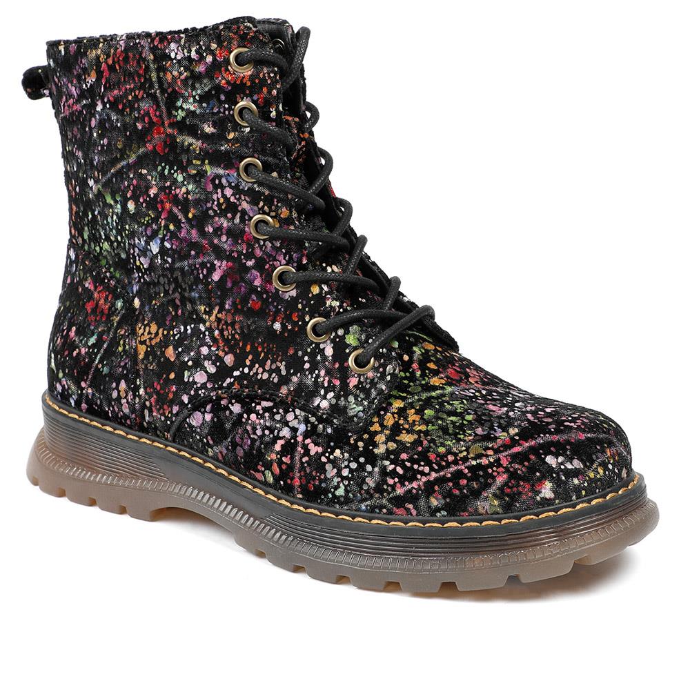 Vibrant Lace Up Ankle Boots With Inside Zip - PINYI42001 / 327 921 - Black Multi