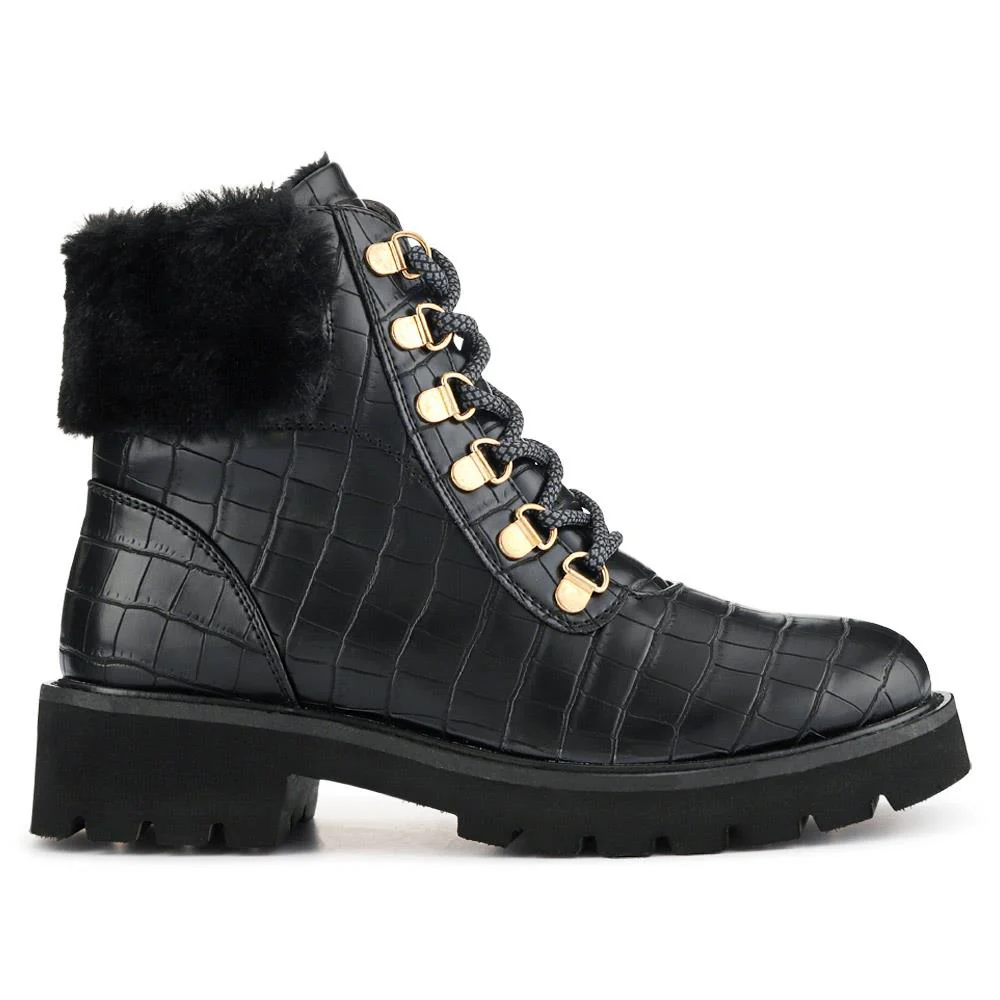 Warm Dual-Fasten Ankle Boots - WBINS40237 / 326 516 - Black Croc - Image 2