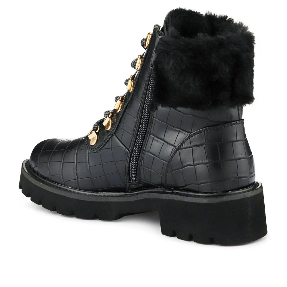 Warm Dual-Fasten Ankle Boots - WBINS40237 / 326 516 - Black Croc - Image 3