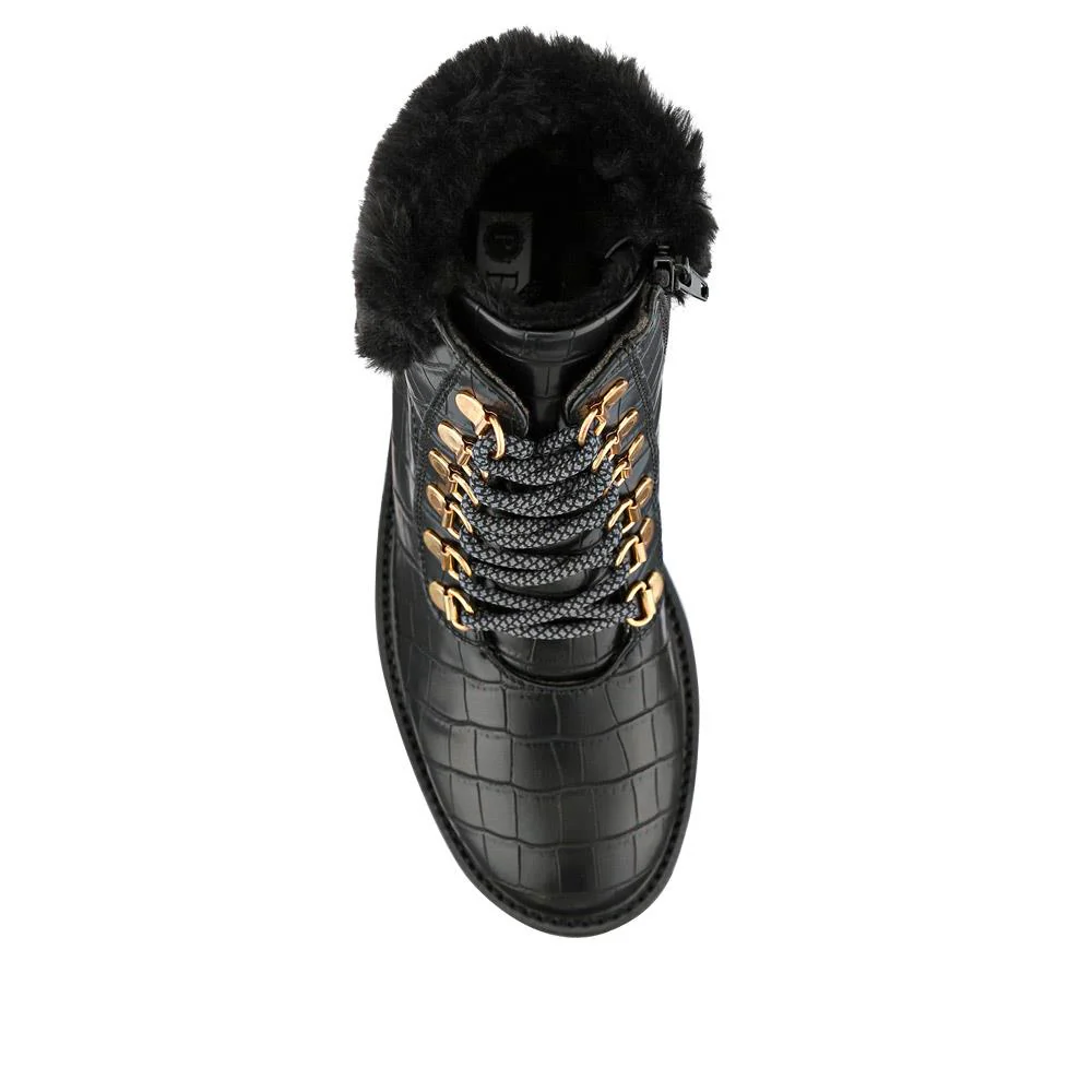 Warm Dual-Fasten Ankle Boots - WBINS40237 / 326 516 - Black Croc - Image 4