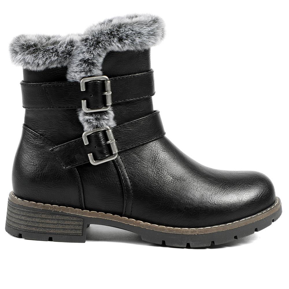 Warm Faux Fur Lined Ankle Boots - WBINS42080 / 328 416 - Black - Image 2