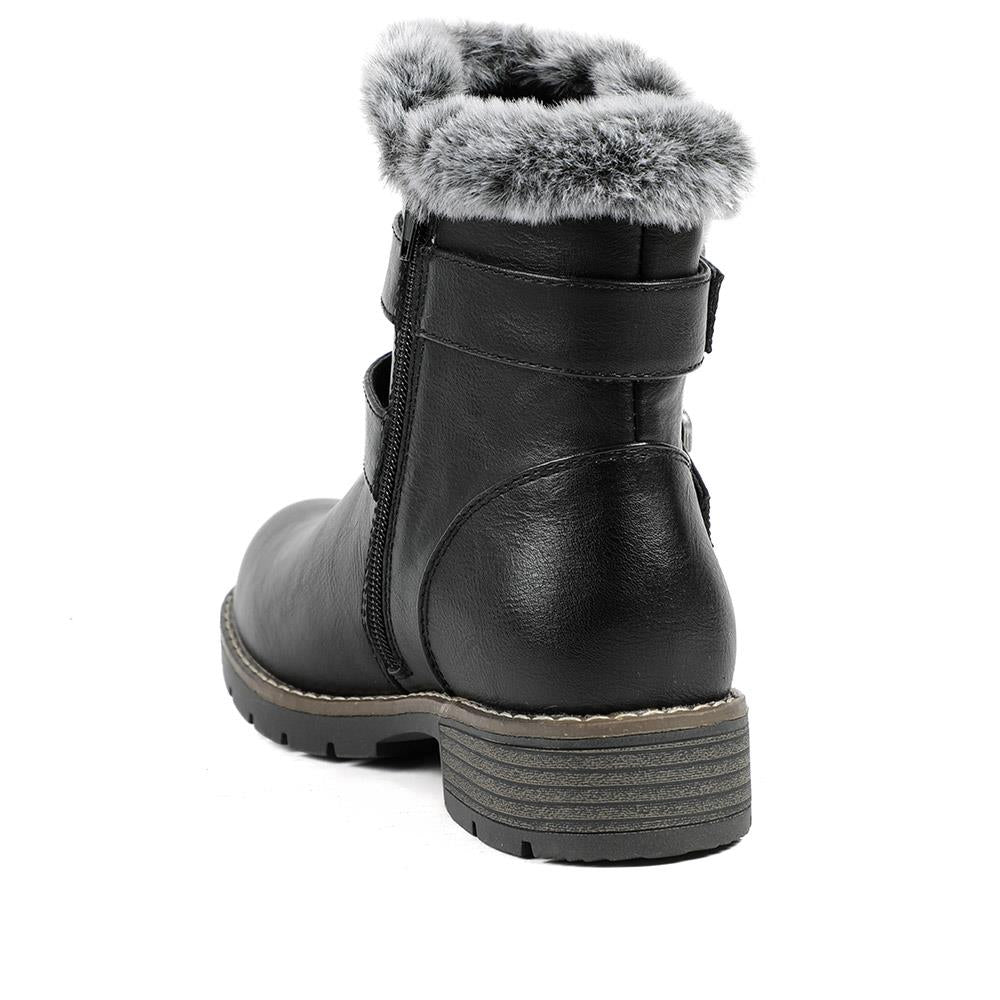 Warm Faux Fur Lined Ankle Boots - WBINS42080 / 328 416 - Black - Image 3