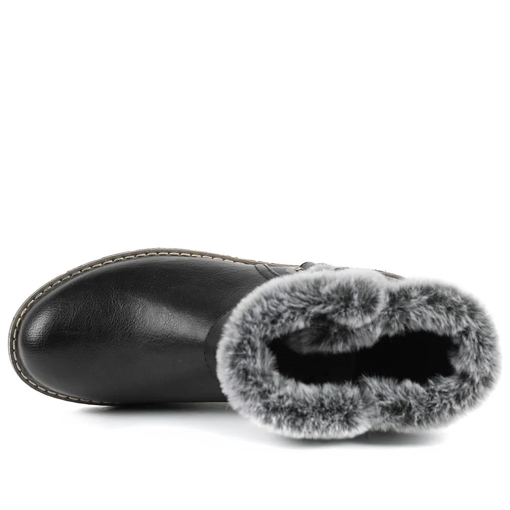 Warm Faux Fur Lined Ankle Boots - WBINS42080 / 328 416 - Black - Image 4