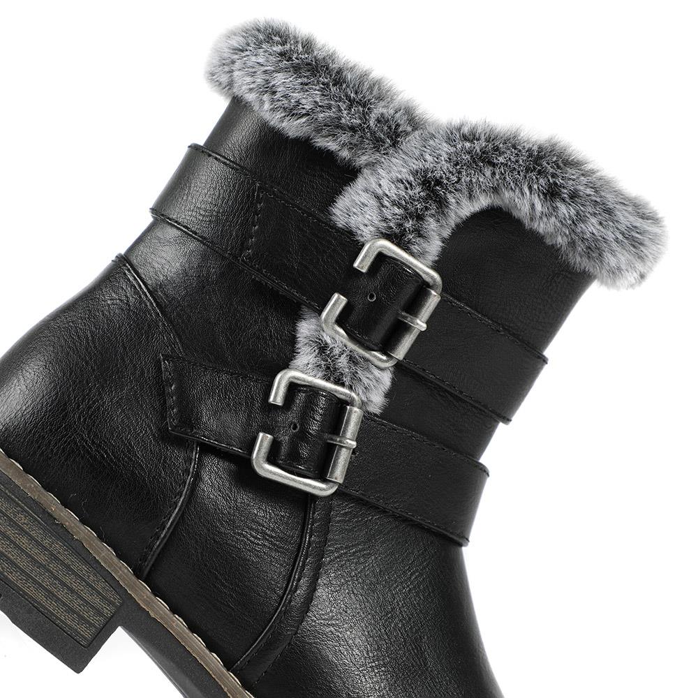 Warm Faux Fur Lined Ankle Boots - WBINS42080 / 328 416 - Black - Image 5