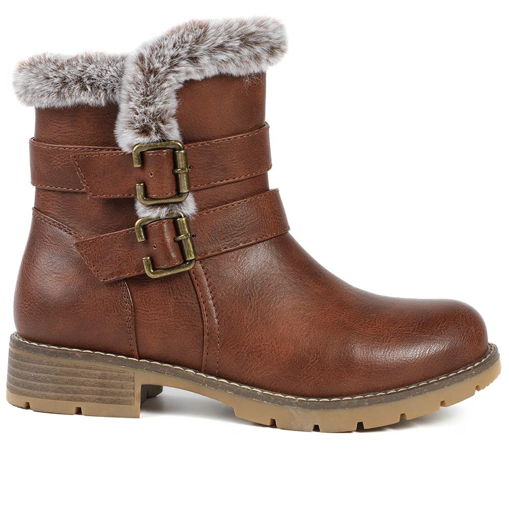 Warm Faux Fur Lined Ankle Boots - WBINS42080 / 328 416 - Brown - Image 2