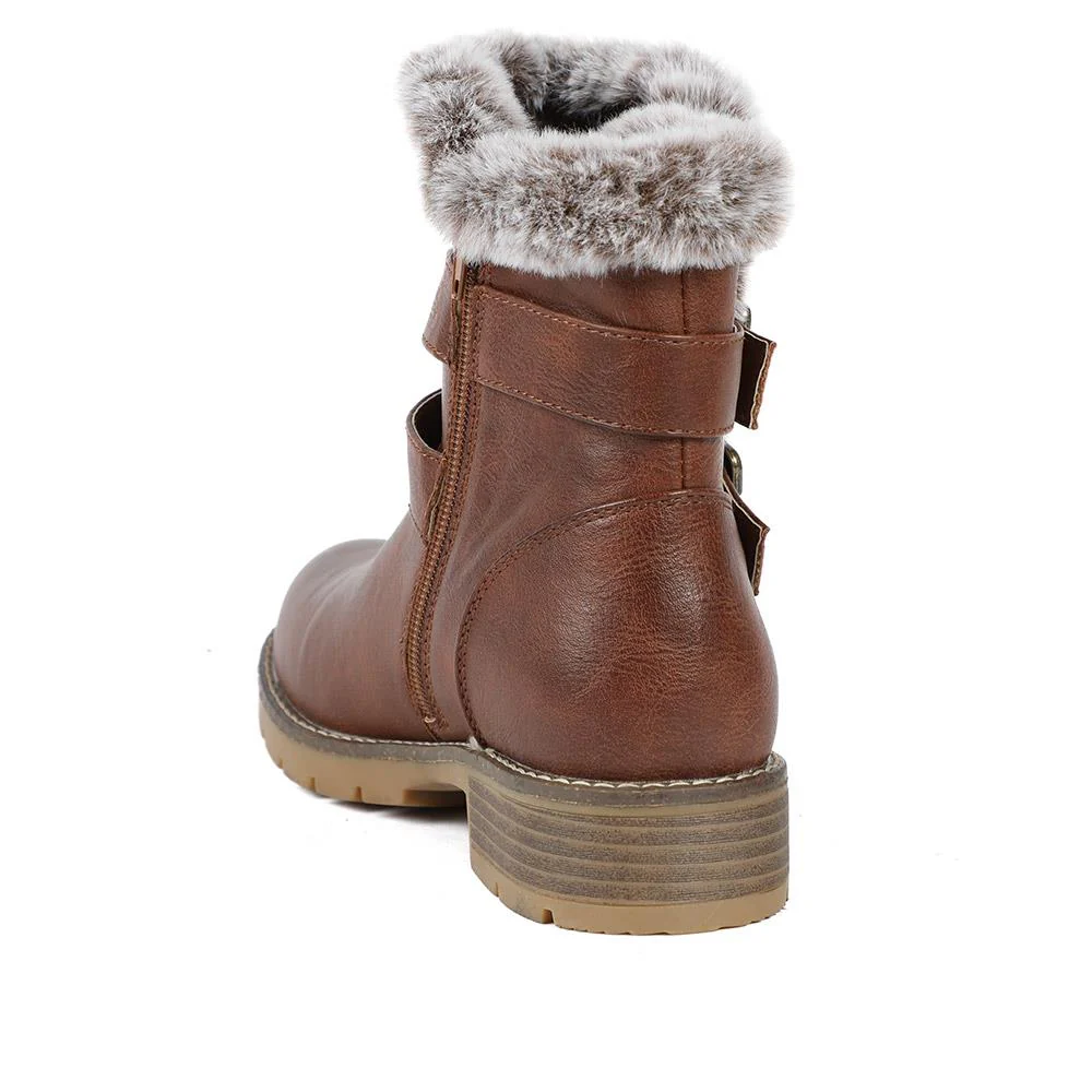 Warm Faux Fur Lined Ankle Boots - WBINS42080 / 328 416 - Brown - Image 3