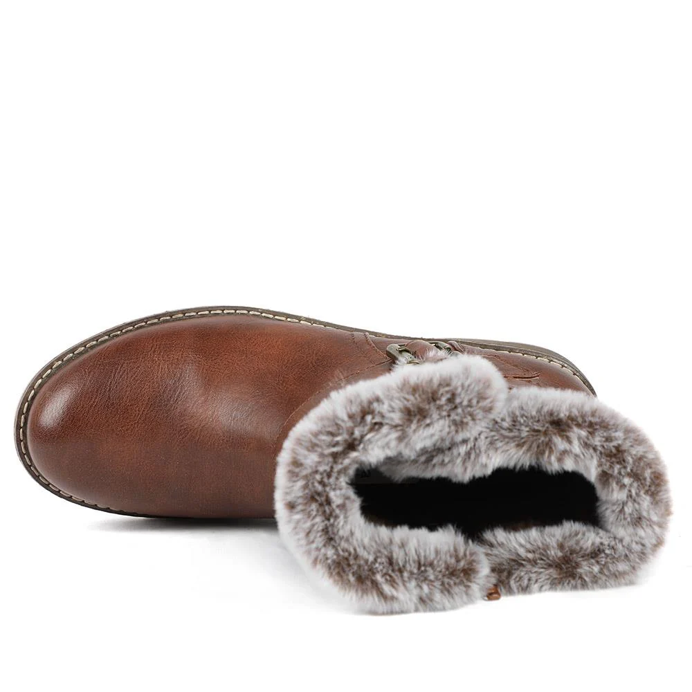 Warm Faux Fur Lined Ankle Boots - WBINS42080 / 328 416 - Brown - Image 4