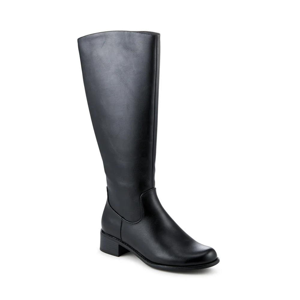 Warm Faux Leather Block Heel Long Boots - WK42028 / 328 360