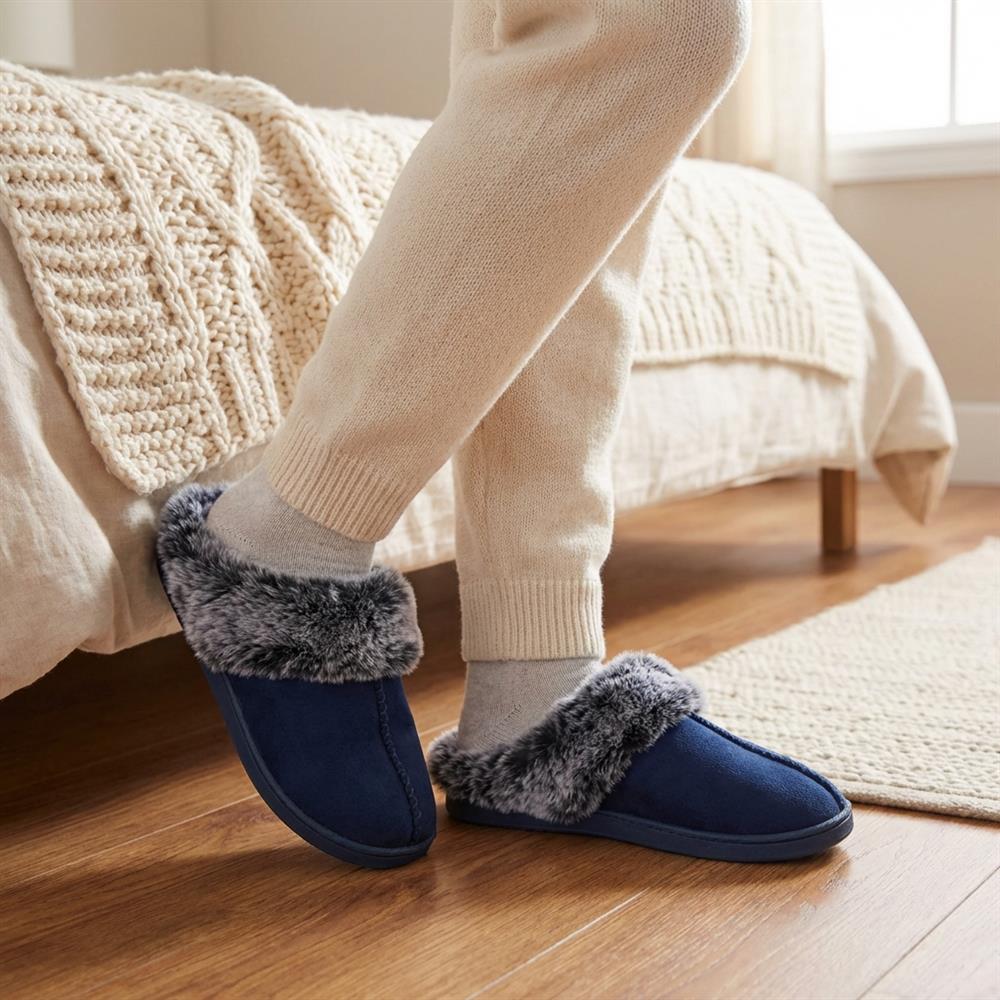 Warm Lined Cushioning Luxury Fur Slippers - GALOP42002 / 328 068 - Navy - Image 2