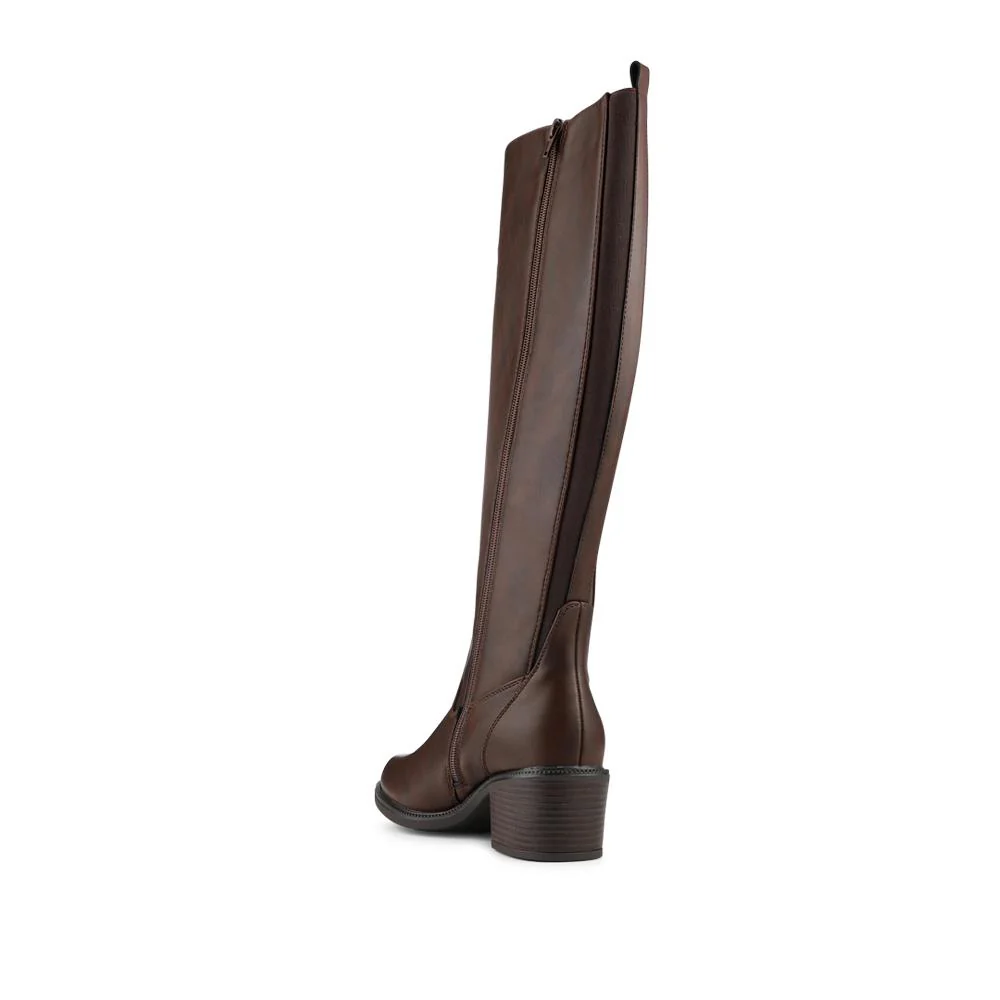 Warm Lined Long Boots With Stretch Calf Fitting - WBINS42099 / 328 463 - Brown - Image 3