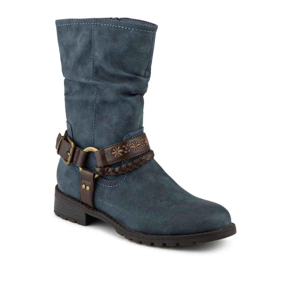 Warm Lined Strapped Upper Calf Length Boots - WBINS42098 / 328 462 - Denim