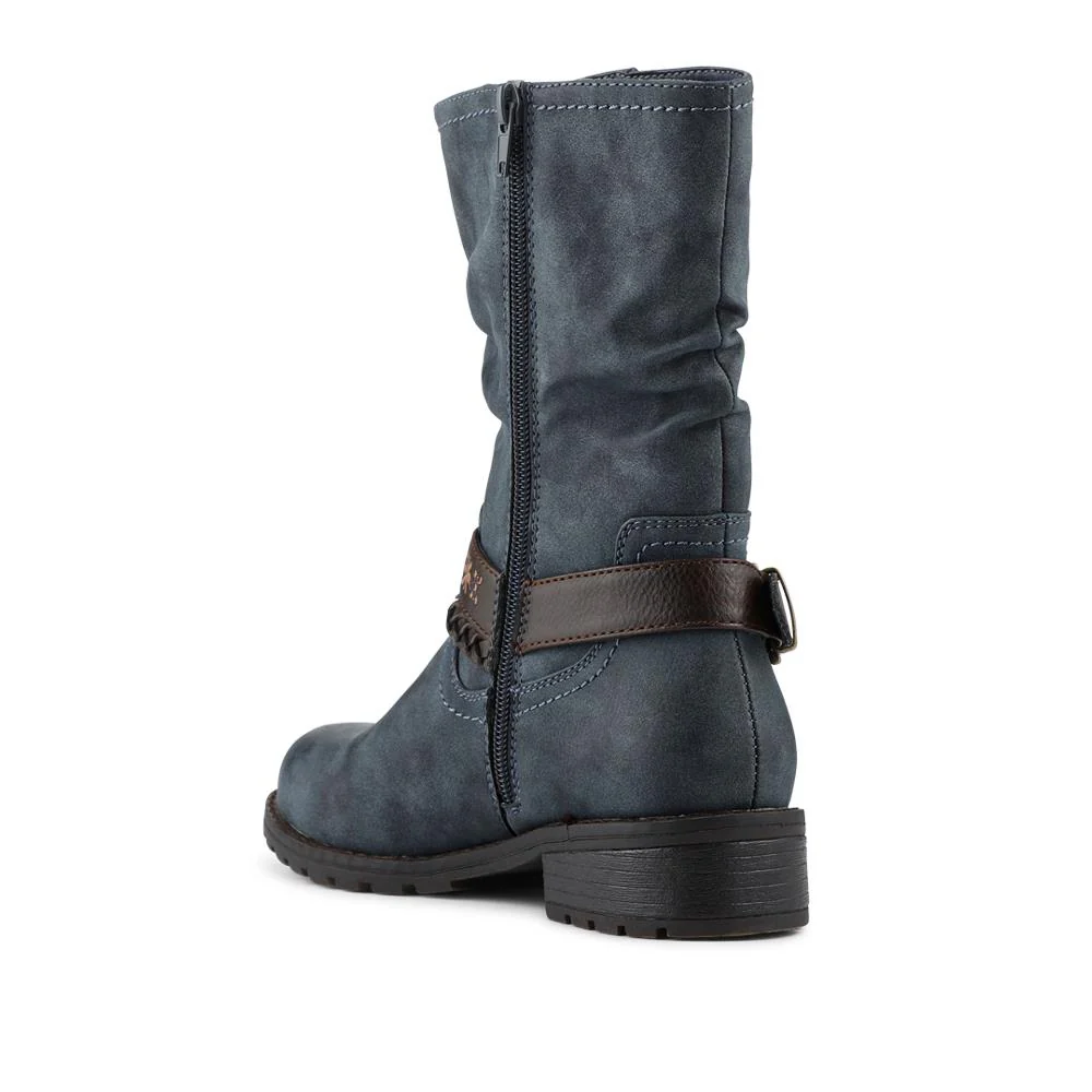Warm Lined Strapped Upper Calf Length Boots - WBINS42098 / 328 462 - Denim - Image 3