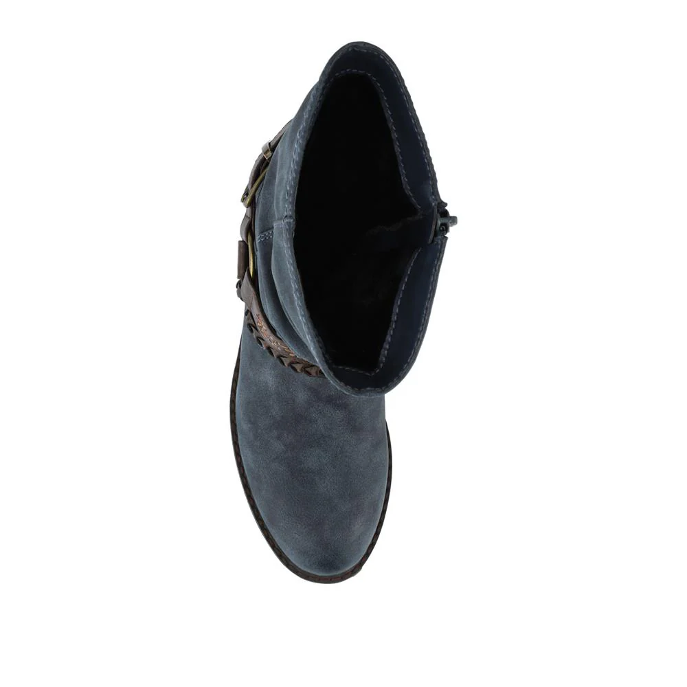 Warm Lined Strapped Upper Calf Length Boots - WBINS42098 / 328 462 - Denim - Image 4