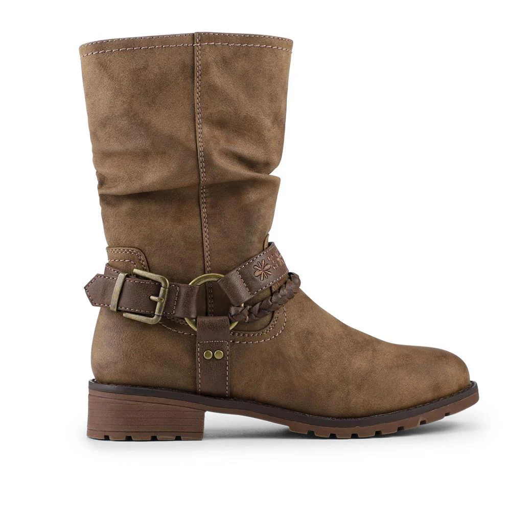 Warm Lined Strapped Upper Calf Length Boots - WBINS42098 / 328 462 - Taupe - Image 2