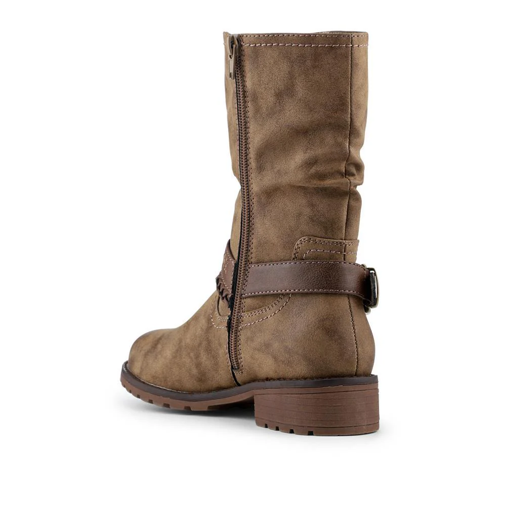 Warm Lined Strapped Upper Calf Length Boots - WBINS42098 / 328 462 - Taupe - Image 3