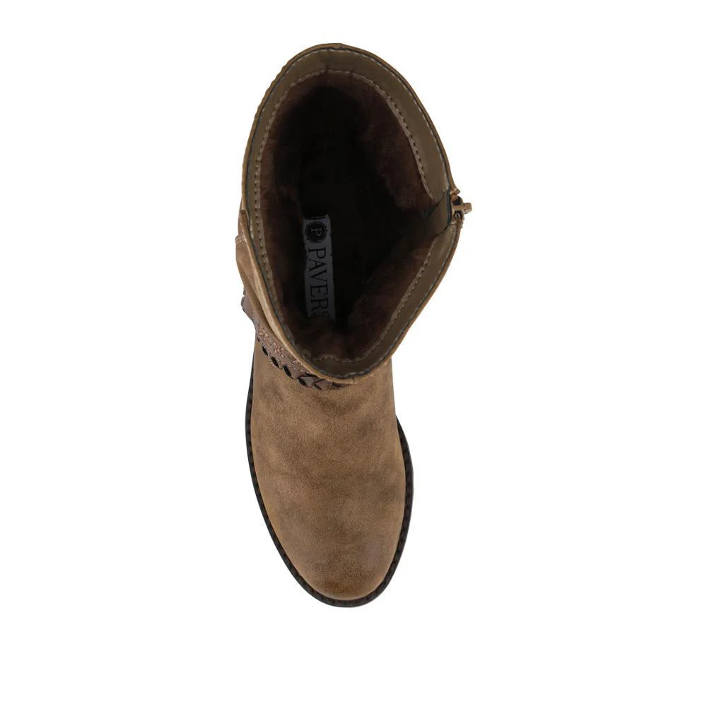 Warm Lined Strapped Upper Calf Length Boots - WBINS42098 / 328 462 - Taupe - Image 5