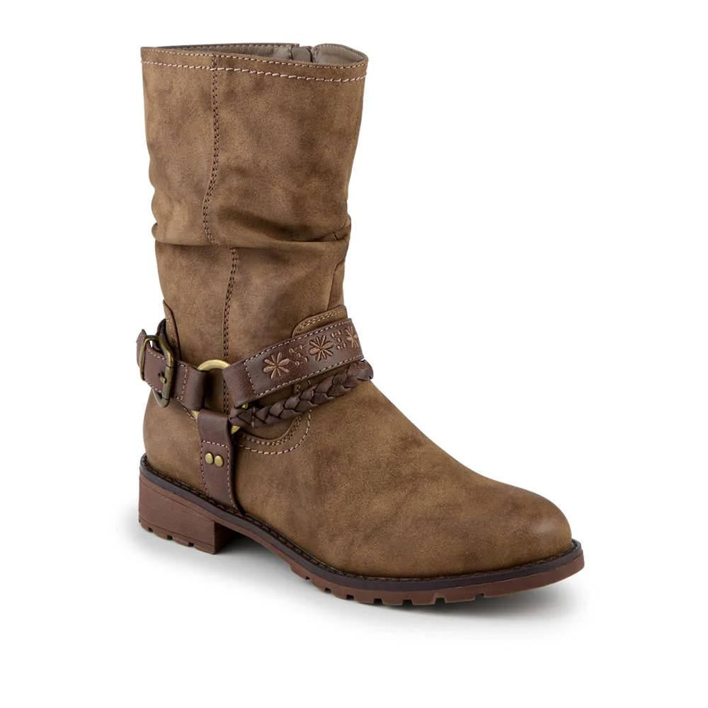 Warm Lined Strapped Upper Calf Length Boots - WBINS42098 / 328 462 - Taupe