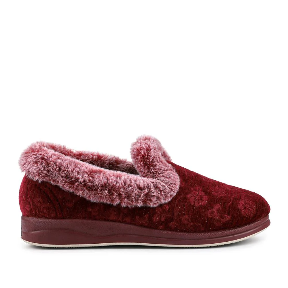 Warm Memory Foam Velour Slippers - QING42003 / 327 931 - Burgundy - Image 2