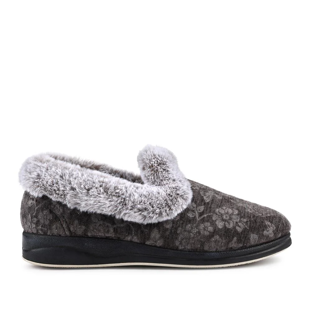 Warm Memory Foam Velour Slippers - QING42003 / 327 931 - Grey - Image 2