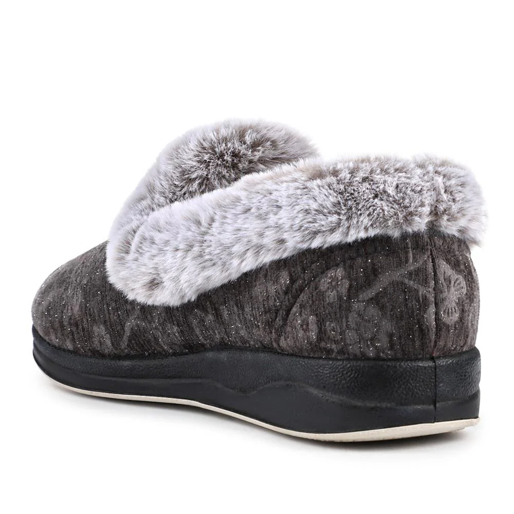 Warm Memory Foam Velour Slippers - QING42003 / 327 931 - Grey - Image 3