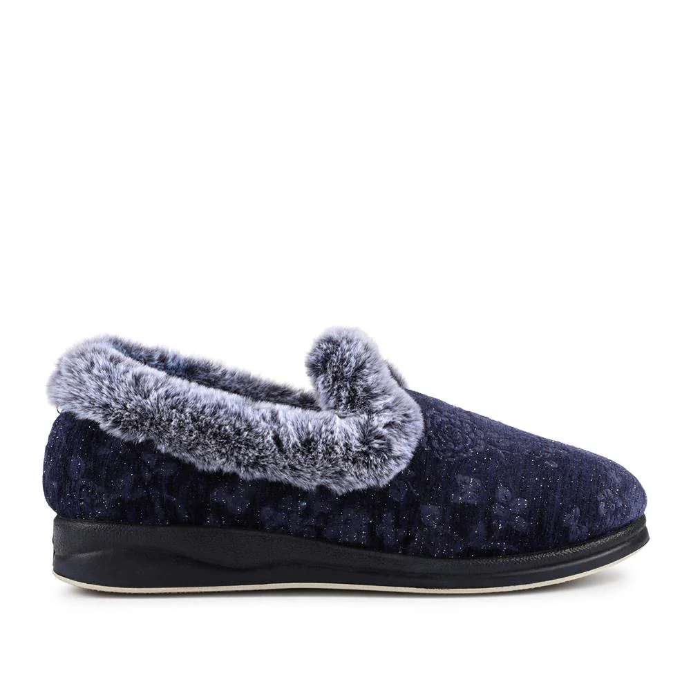 Warm Memory Foam Velour Slippers - QING42003 / 327 931 - Navy - Image 2