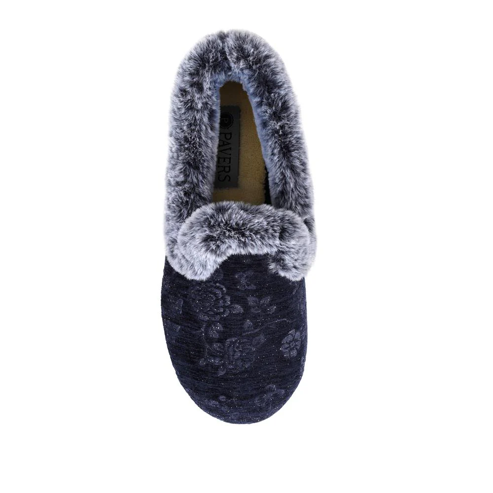 Warm Memory Foam Velour Slippers - QING42003 / 327 931 - Navy - Image 4