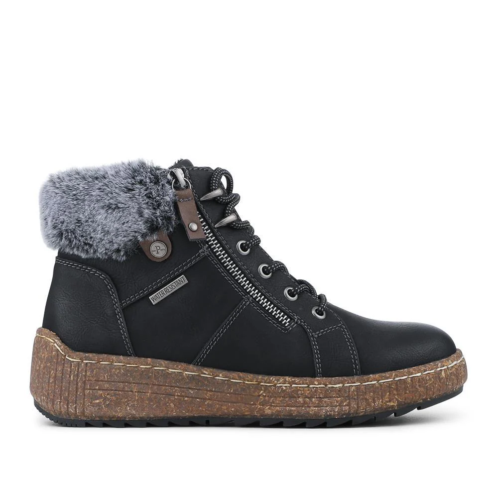 Warm Zip & Lace Fasten Water Resistant Boots - WOIL42054 / 328 545 - Black - Image 2