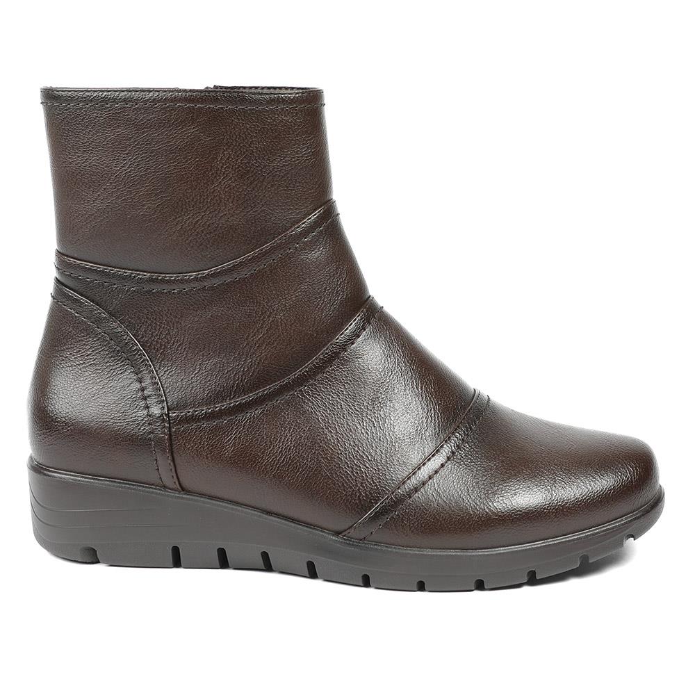 Wedge Heel Casual Zip Up Ankle Boots - WK42015 / 328 422 - Brown - Image 2