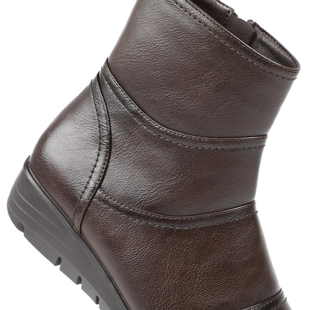 Wedge Heel Casual Zip Up Ankle Boots - WK42015 / 328 422 - Brown - Image 5