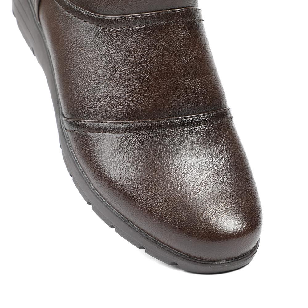Wedge Heel Casual Zip Up Ankle Boots - WK42015 / 328 422 - Brown - Image 6