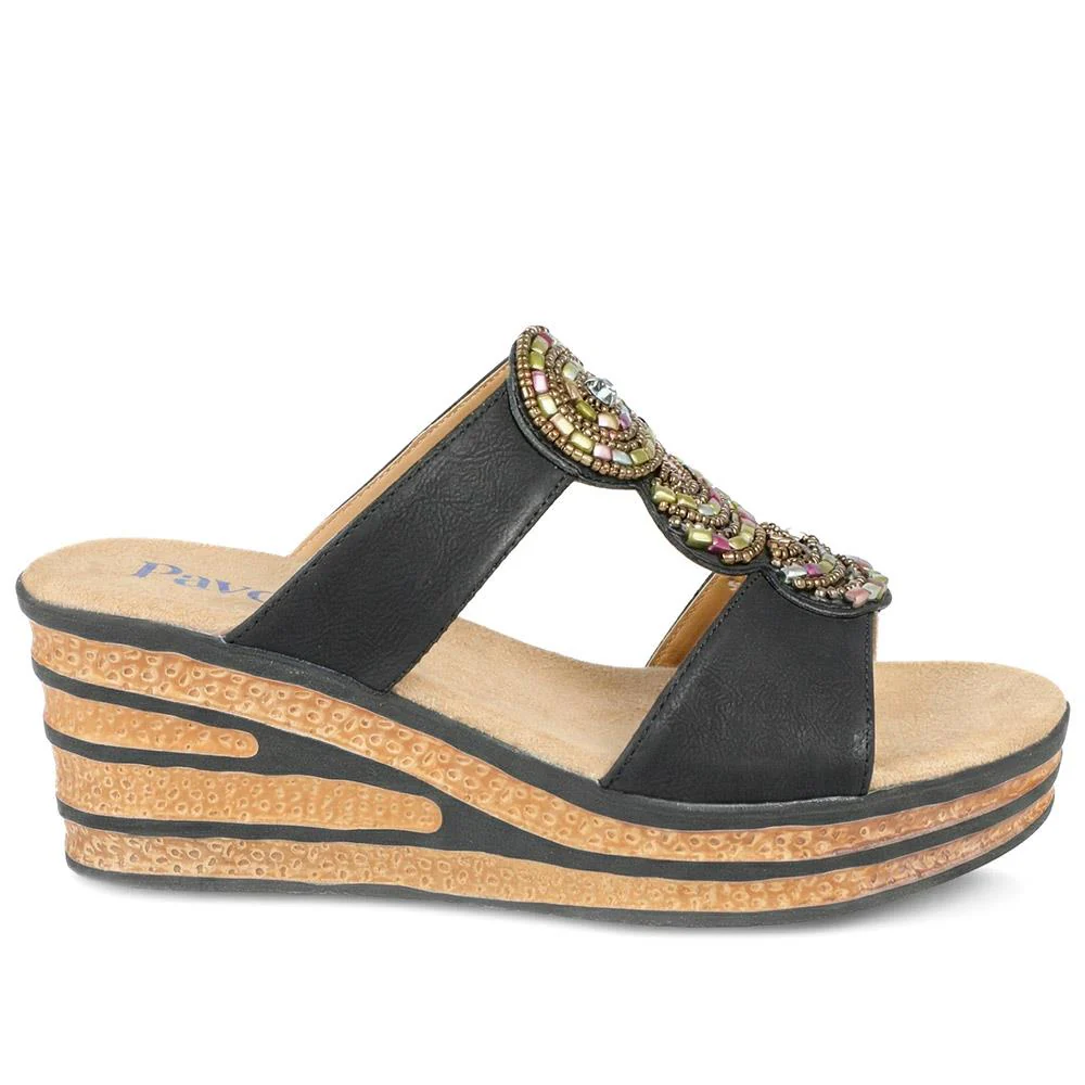 Wedge Heel Jewelled Sandals - WBINS43087 / 329 160 - Black - Image 2