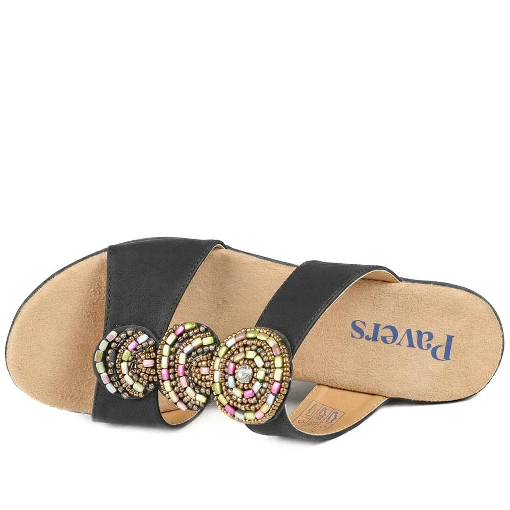 Wedge Heel Jewelled Sandals - WBINS43087 / 329 160 - Black - Image 4