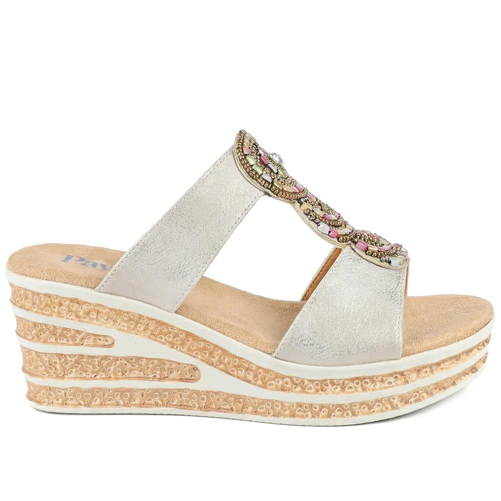 Wedge Heel Jewelled Sandals - WBINS43087 / 329 160 - Soft Gold - Image 2