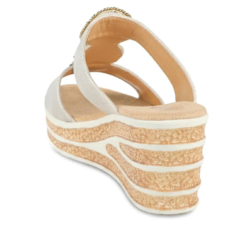 Wedge Heel Jewelled Sandals - WBINS43087 / 329 160 - Soft Gold - Image 3