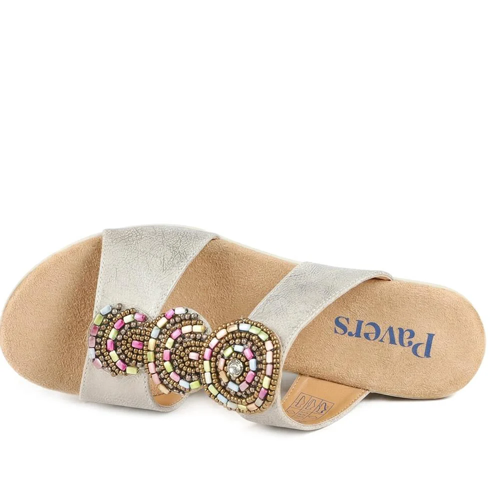 Wedge Heel Jewelled Sandals - WBINS43087 / 329 160 - Soft Gold - Image 4
