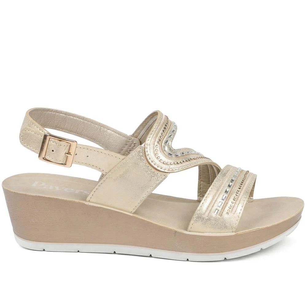 Wedge Heeled Buckle Fasten Sandals - INB43012 / 329 269 - Gold - Image 2