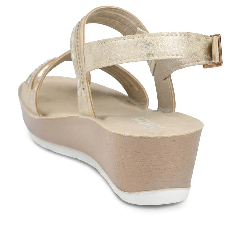 Wedge Heeled Buckle Fasten Sandals - INB43012 / 329 269 - Gold - Image 3