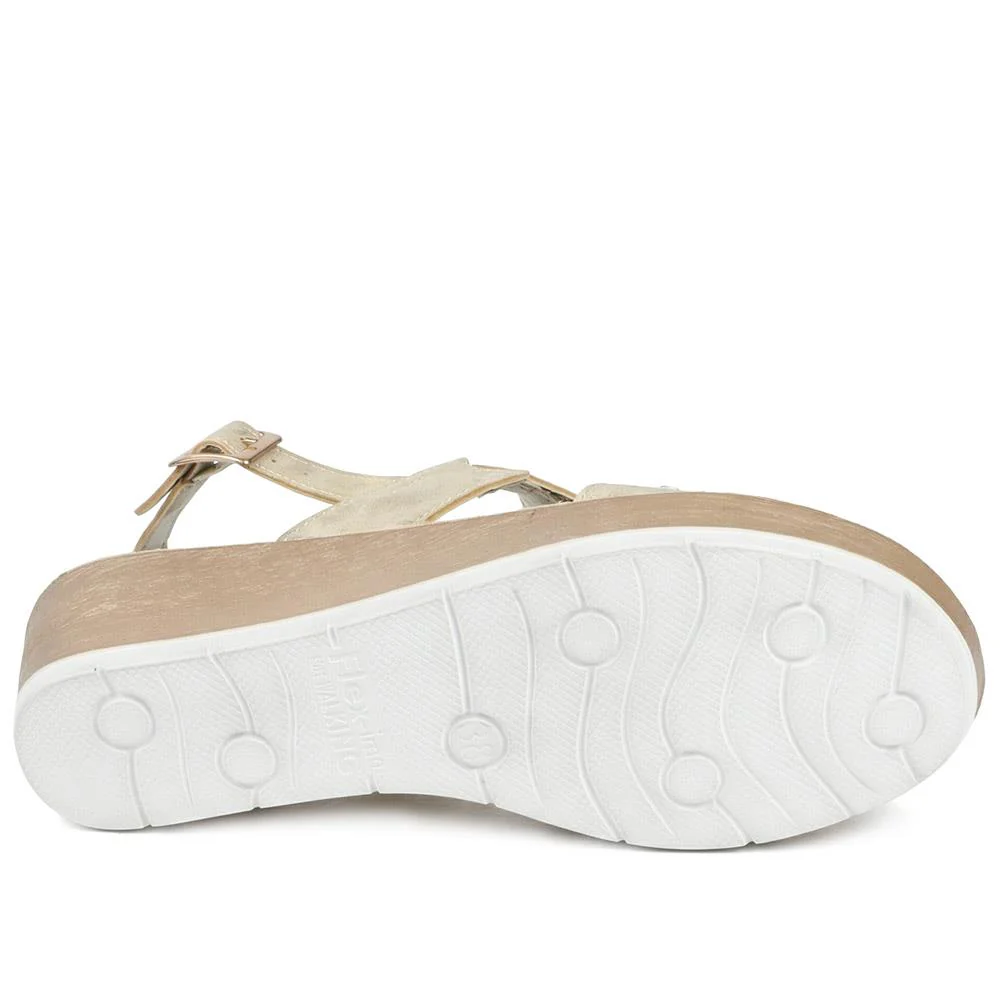 Wedge Heeled Buckle Fasten Sandals - INB43012 / 329 269 - Gold - Image 5