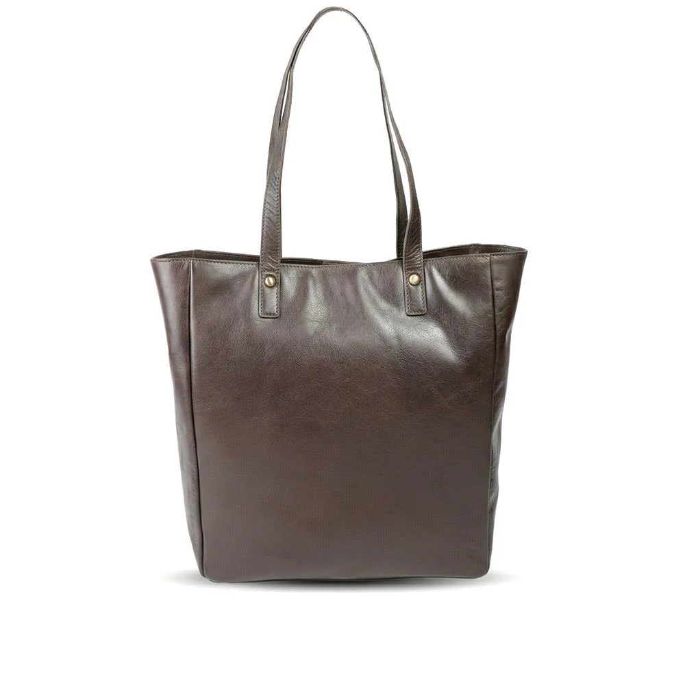 Wensley Metallic Pop Fasten Handbag - WENSLEY / 329 239 - Chocolate Leather