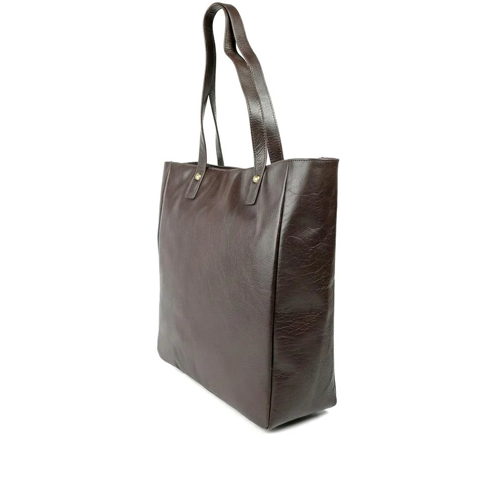 Wensley Metallic Pop Fasten Handbag - WENSLEY / 329 239 - Chocolate Leather - Image 3