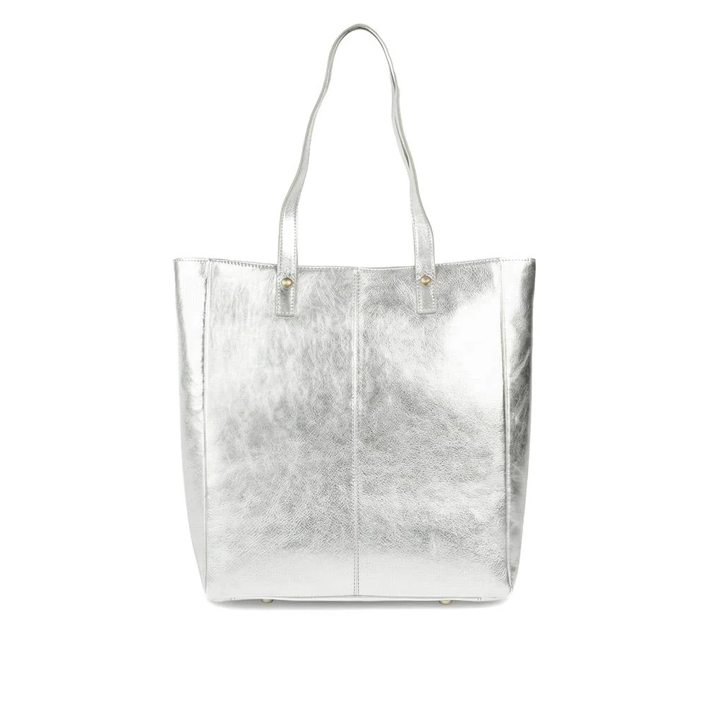 Wensley Metallic Pop Fasten Handbag - WENSLEY / 329 239 - Silver Metallic - Image 3