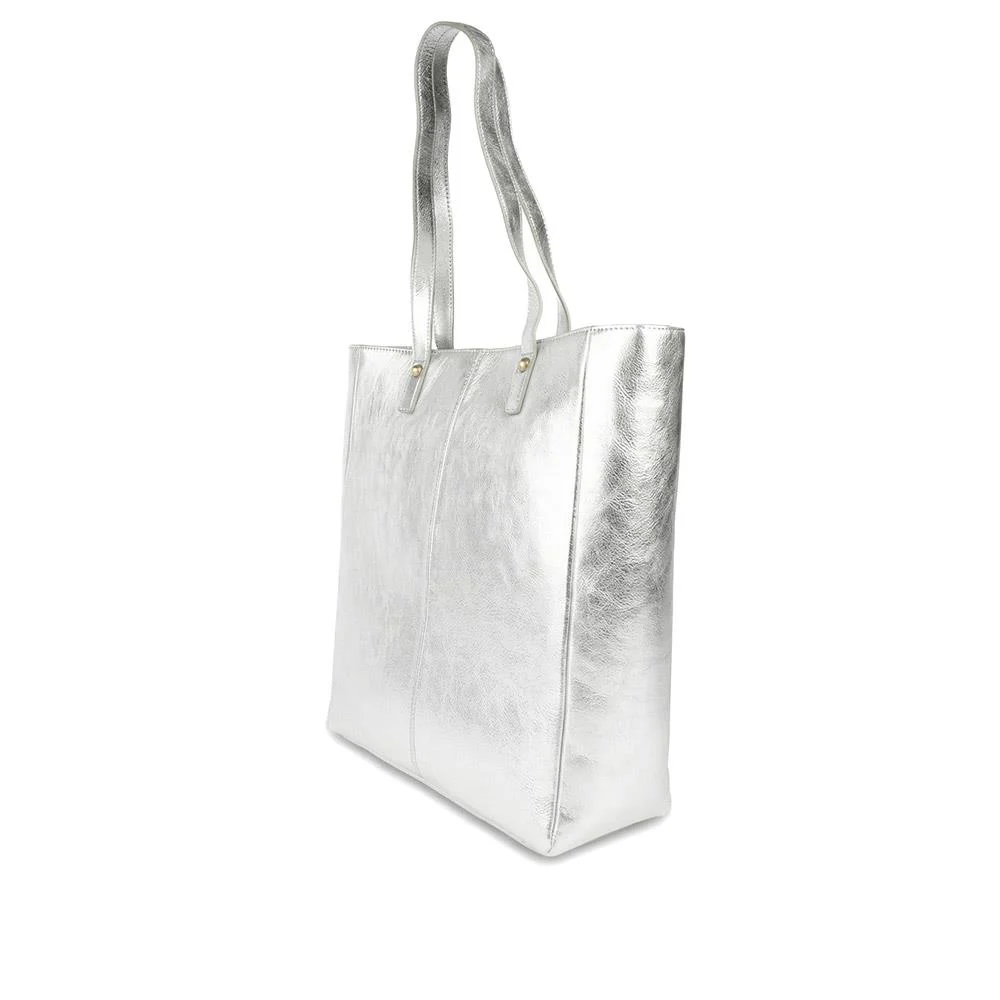 Wensley Metallic Pop Fasten Handbag - WENSLEY / 329 239 - Silver Metallic - Image 4